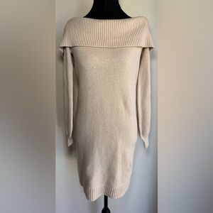 American Eagle Off Shoulder Sweater Dress Women’s Small Beige Knit Long Sleeve